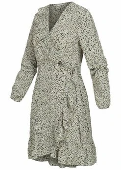 ONLY Damen NOOS V-Neck Mini Wickelkleid Mit Frilldetails Punkte Muster Seagrass Grün -ModeWelt Verkäufe 21031135 1