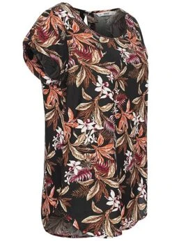ONLY Damen Viskose Blusen Shirt Tropical Print Vokuhila Knopf Schwarz Multicolor -ModeWelt Verkäufe 21031209 1