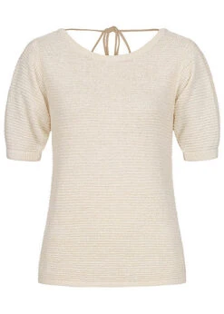 Tom Tailor Damen 1/2-Arm Shirt Rückenausschnitt Struktur Stoff Soft Creme Beige