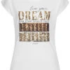 Seventyseven Lifestyle Damen T-Shirt Mit Paillettenfront DREAM Weiss Gold Kupfer -ModeWelt Verkäufe 21034008