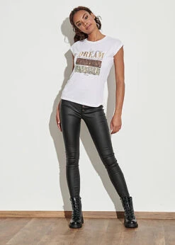 Seventyseven Lifestyle Damen T-Shirt Mit Paillettenfront DREAM Weiss Gold Kupfer -ModeWelt Verkäufe 21034008 3