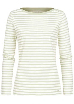 Tom Tailor Damen Longsleeve Streifen Muster Pine Grün Weiss