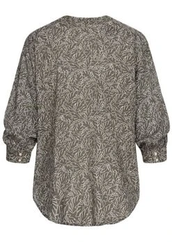 Tom Tailor Damen 3/4-Arm Blusen Shirt Knopfleiste Zweig Muster Khaki Grün Weiss -ModeWelt Verkäufe 21041761 2