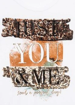 Seventyseven Lifestyle Damen T-Shirt Just You And Me Print Mit Paillettenfront Weiss Gold -ModeWelt Verkäufe 21044025 2