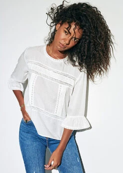 ONLY Damen NOOS 3/4-Arm Blusen Shirt Spitzendetails Cloud Dancer Weiss