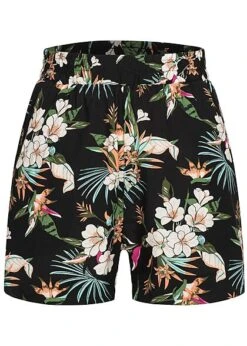 Urban Classics Damen Kurze Viskose Shorts Tropical Print 2-Pockets Schwarz