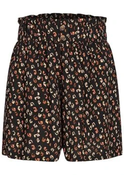 Tom Tailor Damen Kurze Viskose Shorts Gummibund Leo Print Schwarz Multicolor