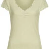 Tom Tailor Damen Ribbed V-Neck T-Shirt Mit Frilldetails Dusty Hell Grün