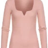 Seventyseven Lifestyle Damen Ribbed V-Neck Longsleeve Misty Rosa