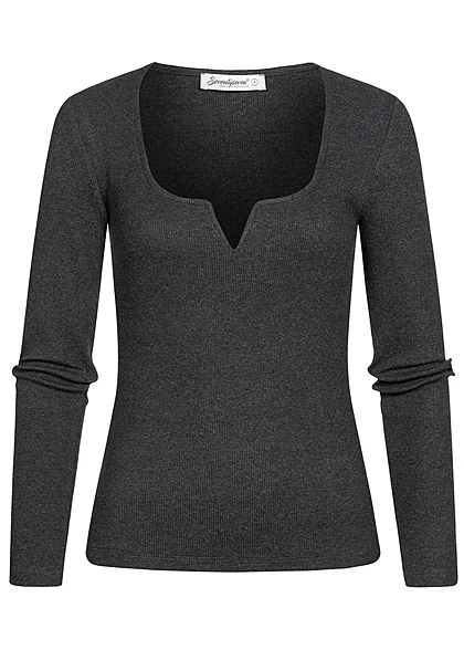 Seventyseven Lifestyle Damen Ribbed V-Neck Longsleeve Dunkel Grau Melange 3 Seventyseven Lifestyle Damen Ribbed V-Neck Longsleeve Dunkel Grau Melange