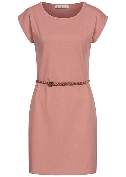 Seventyseven Lifestyle Damen Mini T-Shirt Kleid Inkl. Bindegürtel Old Rose 3 Seventyseven Lifestyle Damen Mini T-Shirt Kleid Inkl. Bindegürtel Old Rose