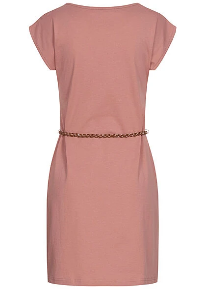 Seventyseven Lifestyle Damen Mini T-Shirt Kleid Inkl. Bindegürtel Old Rose 5 Seventyseven Lifestyle Damen Mini T-Shirt Kleid Inkl. Bindegürtel Old Rose – Bild 3