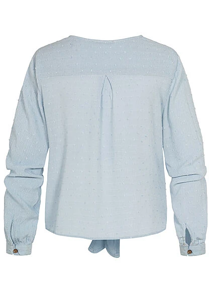 Hailys Damen V-Neck Langarm Blusen Shirt Knopfleiste Bindedetail Vorne Hell Blau 4 Hailys Damen V-Neck Langarm Blusen Shirt Knopfleiste Bindedetail Vorne Hell Blau – Bild 2