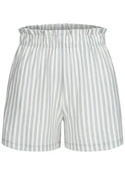 ONLY Damen Kurze Shorts Gummibund Streifen Muster Faded Denim Blau Weiss