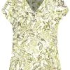 Tom Tailor Damen V-Neck Kurzarm Puffer Bluse Paisley Print Grün Weiss