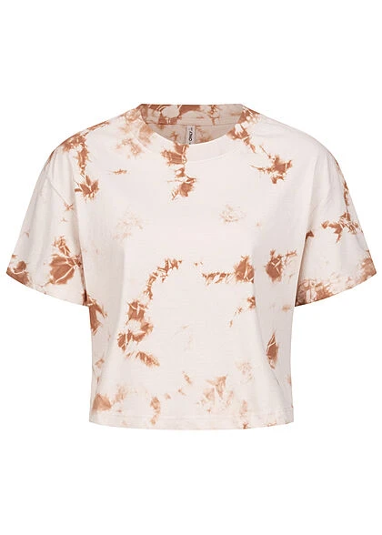ONLY Damen Cropped T-Shirt Tie Dye Farbverlauf Print Pumice Stone Beige Braun 3 ONLY Damen Cropped T-Shirt Tie Dye Farbverlauf Print Pumice Stone Beige Braun