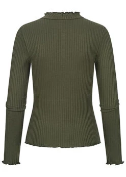 JACQUELINE DE YONG JDY By ONLY Damen High-Neck Ribbed Frill Longsleeve Deep Depths Oliv Grün -ModeWelt Verkäufe 21073353 1