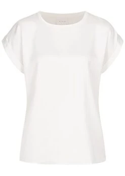 VILA Damen NOOS Satin Blusen Shirt Mit Flügelärmeln Materialmix Snow Weiss