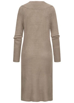 VILA Damen NOOS Midi V-Neck Strickkleid Schlitze Seitlich Gerippte Säume Fungi Braun -ModeWelt Verkäufe 21083933 2