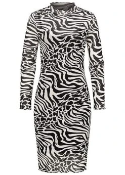 Urban Classics Damen 2in1 Mesh Kleid Mit Animal Print Frilldetails Weiss Schwarz