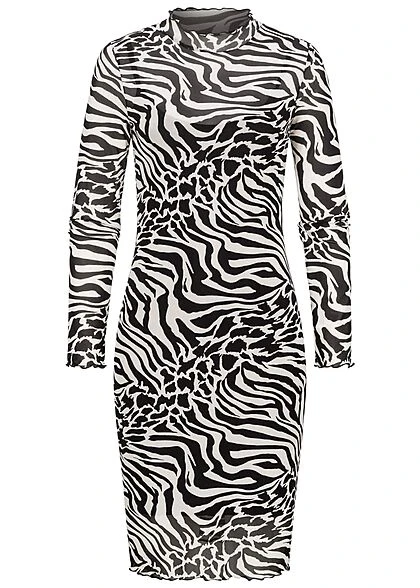 Urban Classics Damen 2in1 Mesh Kleid Mit Animal Print Frilldetails Weiss Schwarz 3 Urban Classics Damen 2in1 Mesh Kleid Mit Animal Print Frilldetails Weiss Schwarz