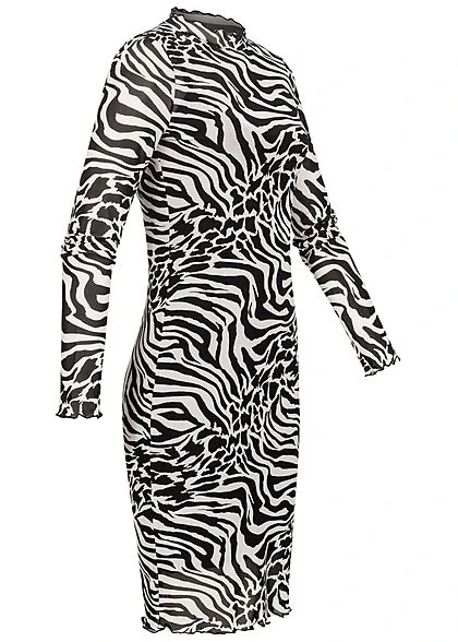 Urban Classics Damen 2in1 Mesh Kleid Mit Animal Print Frilldetails Weiss Schwarz 4 Urban Classics Damen 2in1 Mesh Kleid Mit Animal Print Frilldetails Weiss Schwarz – Bild 2