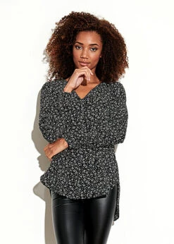 VILA Damen NOOS Langarm Bluse V-Neck Knopfleiste Gemustert Schwarz Weiss -ModeWelt Verkäufe 21092169 3