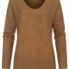 Styleboom Fashion Damen Longsleeve Pullover Mit Sternenmuster Strass Braun -ModeWelt Verkäufe 21096715