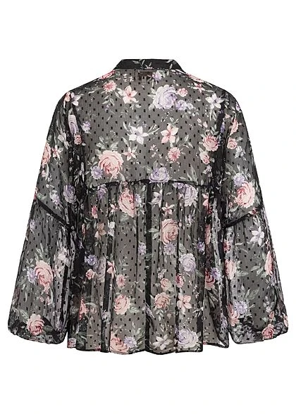 ONLY Damen V-Neck Blusen Shirt Punkte Rosen Muster Schwarz 4 ONLY Damen V-Neck Blusen Shirt Punkte Rosen Muster Schwarz – Bild 2