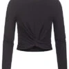 ONLY Damen Cropped Longsleeve Drehdetail Schwarz