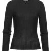Noisy May Damen NOOS Ribbed Frill Viskose Longsleeve Mit Stehkragen Schwarz