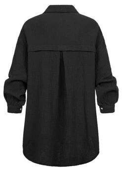 Styleboom Fashion Damen Bluse Hemd Oversized Knopfleiste Schwarz -ModeWelt Verkäufe 21106719 2