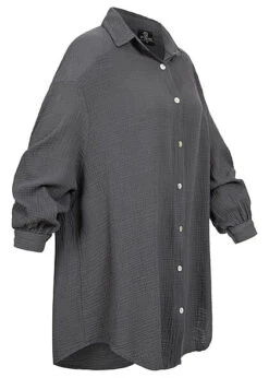 Styleboom Fashion Damen Bluse Hemd Oversized Knopfleiste Dunkel Grau -ModeWelt Verkäufe 21106720 1