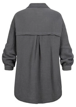 Styleboom Fashion Damen Bluse Hemd Oversized Knopfleiste Dunkel Grau -ModeWelt Verkäufe 21106720 2
