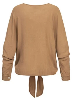 Styleboom Fashion Damen Bluse Longsleeve Mit Knoten Vorne Camel Braun -ModeWelt Verkäufe 21106722 1