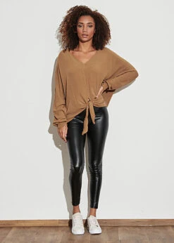 Styleboom Fashion Damen Bluse Longsleeve Mit Knoten Vorne Camel Braun -ModeWelt Verkäufe 21106722 3