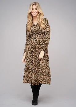 Styleboom Fashion Damen Viskose Maxi Kleid AOP Animal Bindegürtel Schwarz Braun 7 Styleboom Fashion Damen Viskose Maxi Kleid AOP Animal Bindegürtel Schwarz Braun -ModeWelt Verkäufe 21106728 1