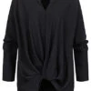 Styleboom Fashion Damen Bluse Longsleeve Knotendetail Vorne Schwarz 2 Styleboom Fashion Damen Bluse Longsleeve Knotendetail Vorne Schwarz -ModeWelt Verkäufe 21106749