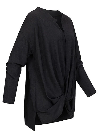 Styleboom Fashion Damen Bluse Longsleeve Knotendetail Vorne Schwarz 4 Styleboom Fashion Damen Bluse Longsleeve Knotendetail Vorne Schwarz – Bild 2