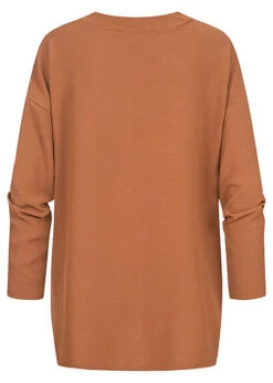 Styleboom Fashion Damen Bluse Longsleeve Knotendetail Vorne Camel Braun -ModeWelt Verkäufe 21106751 2
