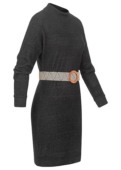 Styleboom Fashion Damen Rollkragen Kleid Mit Gürtel Schwarz 4 Styleboom Fashion Damen Rollkragen Kleid Mit Gürtel Schwarz – Bild 2