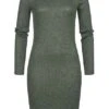Styleboom Fashion Damen Rippoptik Kleid Longsleeve Oliv Grün