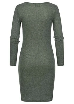 Styleboom Fashion Damen Rippoptik Kleid Longsleeve Oliv Grün -ModeWelt Verkäufe 21106915 2