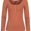 Pieces Damen NOOS Ribbed Longsleeve Pullover 4 Druckknöpfe Copper Braun