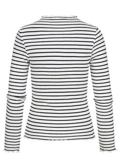 ONLY Damen Longsleeve Pullover Mit Frill-Saum Und Bündchen Gestreift Weiss Schwarz -ModeWelt Verkäufe 21110175 1