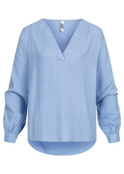 JACQUELINE DE YONG JDY By ONLY Damen NOOS V-Neck Langarm Viskose Bluse Vokuhila Della Robbia Blau