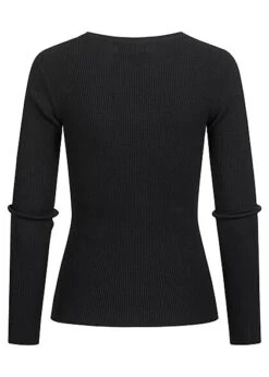 JACQUELINE DE YONG JDY By ONLY Damen Ribbed Viskose Longsleeve Pullover 3 Knöpfe Oben Schwarz -ModeWelt Verkäufe 21110212 1