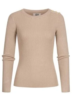 JACQUELINE DE YONG JDY By ONLY Damen Ribbed Viskose Longsleeve Pullover 3 Knöpfe Oben Simply Taupe