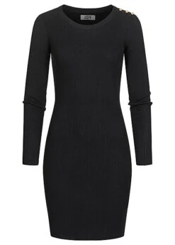 JACQUELINE DE YONG JDY By ONLY Damen Ribbed Viskose Kleid Mit 3 Knöpfen Oben Schwarz