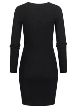 JACQUELINE DE YONG JDY By ONLY Damen Ribbed Viskose Kleid Mit 3 Knöpfen Oben Schwarz -ModeWelt Verkäufe 21110214 2